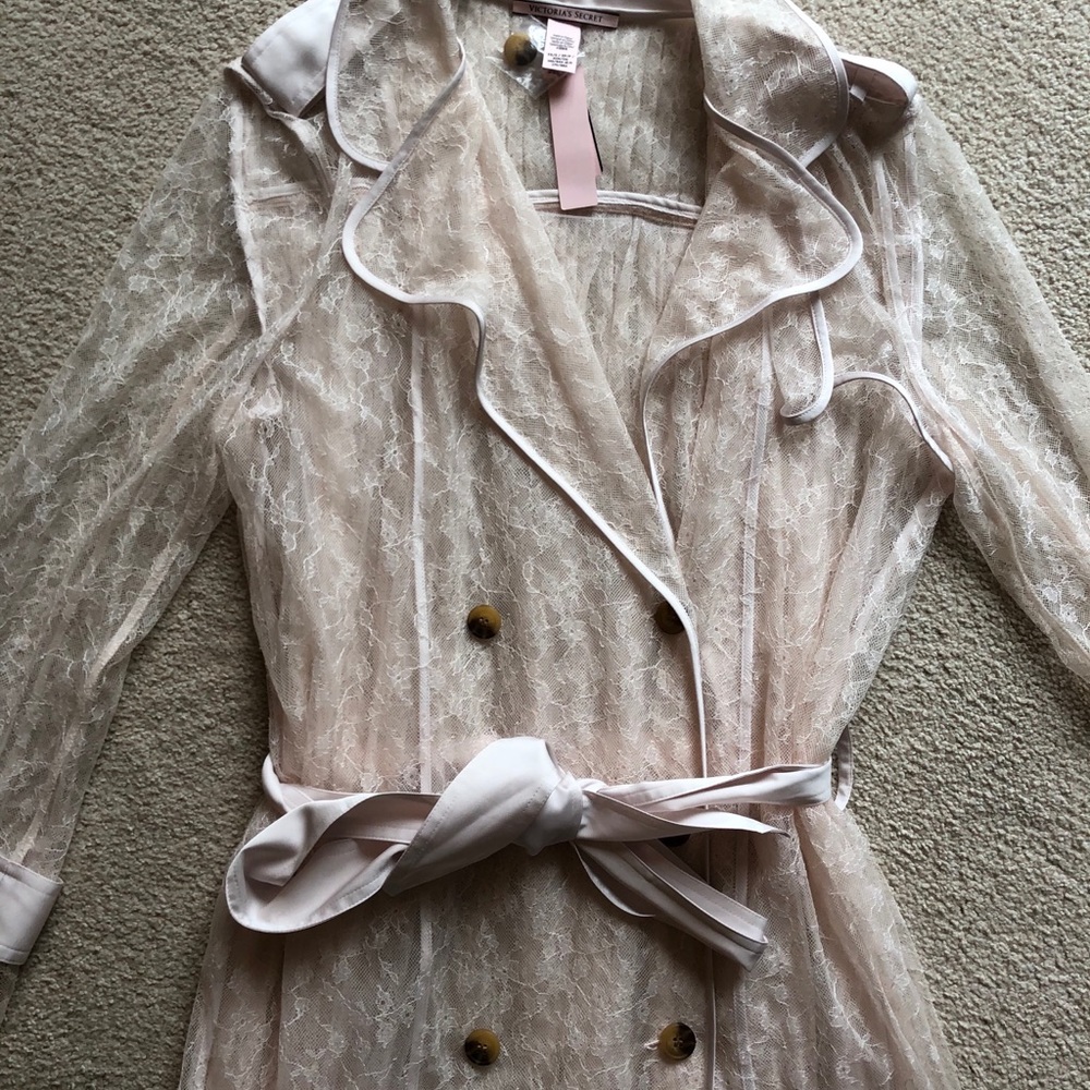 Victoria's Secret VS Ivory Blush Pink Lace Kimono Robe Bridal Sleepwear XS/S - Picture 7 of 12